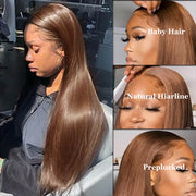 #4 Chocolate Brown 13x4 HD Lace Front Wigs Human Hair Wigs With Pre Plucked Natural Hairline