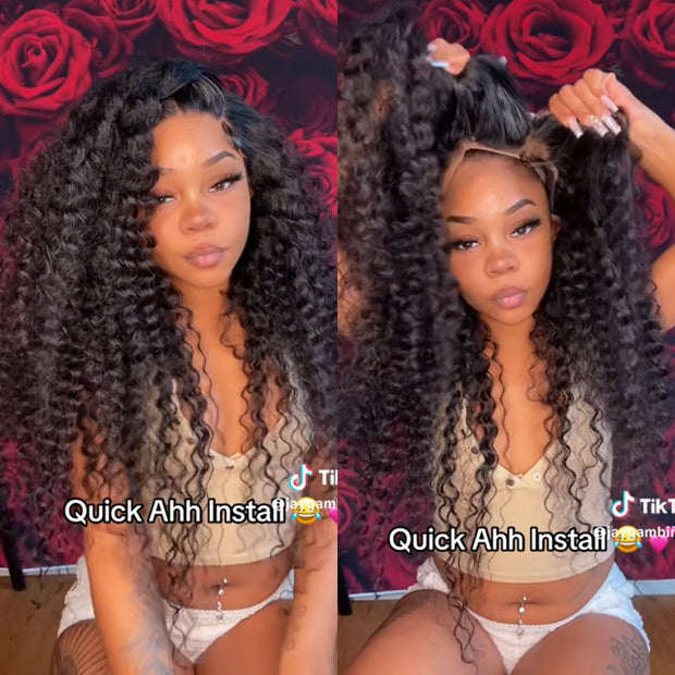 Deep Wave Glueless Wear & Go Wigs 8x5 Pre Cut HD Lace Closure Wigs with Pre Bleached Knots