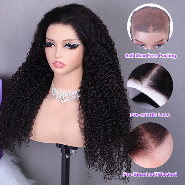 Bleached Knots | Ready & Go Glueless Wigs 8x5 HD Transparent Lace Closure Curly Human Hair Wigs