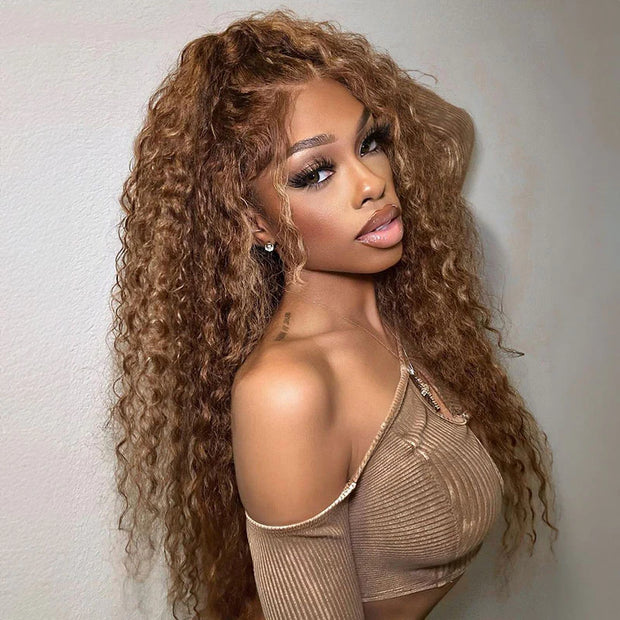 Hermosa Highlight Water Wave Transparent HD Lace Front Wigs 100% Human Hair Wig with Pre Plucked Hairline