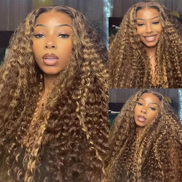 Highlights Pre Plucked 360 Transparent Lace Frontal Wig Straight Deep Wave Human Hair Wigs
