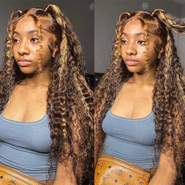 +$9.9 Get A Wig | Highlight Water Wave Drawstring 13x6 HD Lace Front Wigs Virgin Human Hair Pre-Cut Lace 220% Density