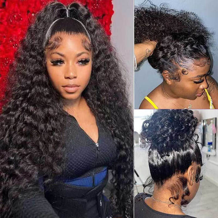 Deep Wave 360 Lace Frontal Wigs Pre Plucked HD Lace Human Hair Wigs For Women