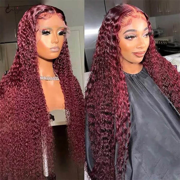 99J Straight/Body Wave 13x4 Burgundy HD Lace Front Pre Plucked Colored Human Hair Wigs for Women