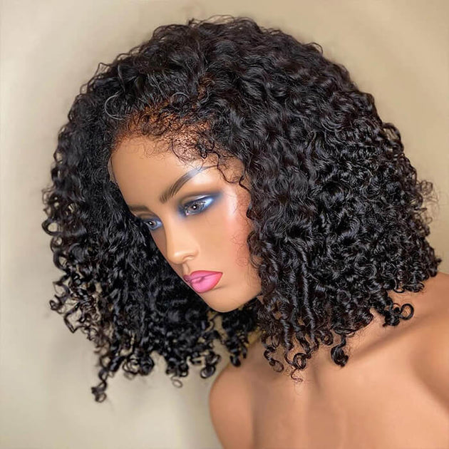 4C Edges Lace Front Bob Wig Glueless Curly Human Hair Wig with Pre Plu ...