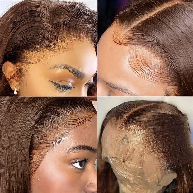 #4 Chocolate Brown 4x4/5x5 Invisible HD Lace Closure Human Hair Wigs With Pre Plucked Natural Hairline
