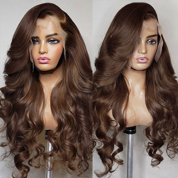 #4 Chocolate Brown 13x4 HD Lace Front Wigs Human Hair Wigs With Pre Plucked Natural Hairline