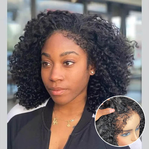 4C Edges Lace Front Bob Wig Glueless Curly Human Hair Wig with Pre Plucked Hairline