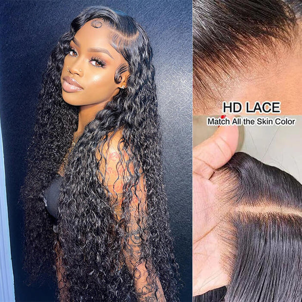 [2Wigs 26inch] Left C Part Water Wave & Body Wave 8x5 Pre Cut Lace & Pre Bleached Glueless Wig