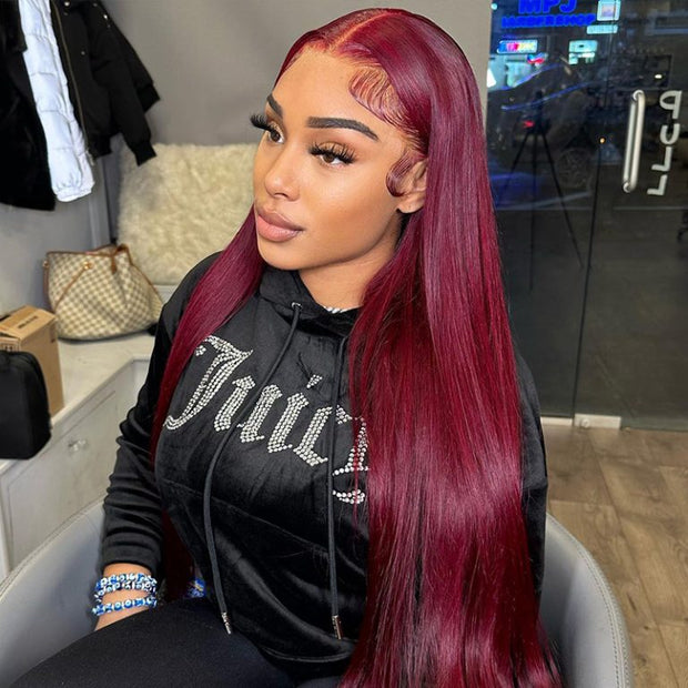 Glueless Wear & Go Wig Upgrade 8*5 Pre Cut HD Lace Closure Wigs #99J Burgundy Color