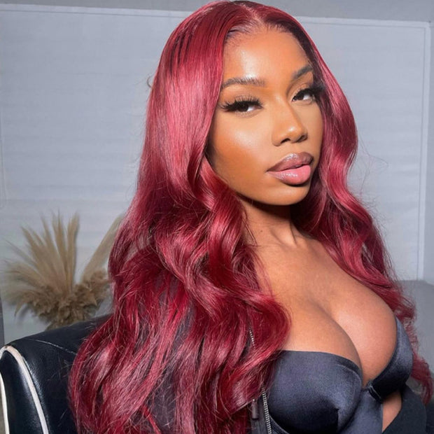 Glueless Wear & Go Wig Upgrade 8*5 Pre Cut HD Lace Closure Wigs #99J Burgundy Color