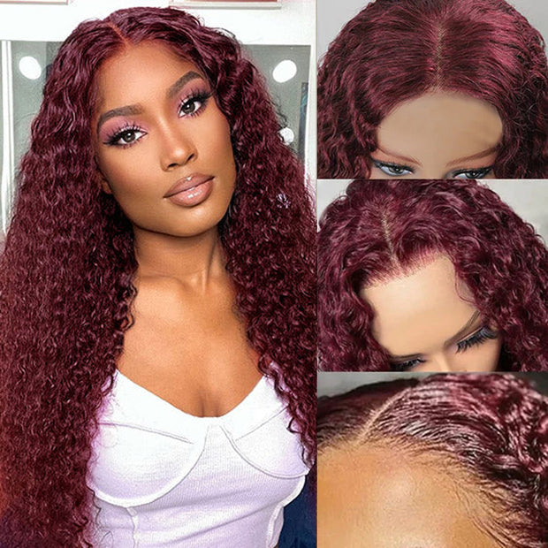 #99J Burgundy Wig Deep Wave Glueless Wear & Go Pre Cut Lace Closure Wig with Natural Hairline