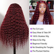 #99J Burgundy Wig Deep Wave Glueless Wear & Go Pre Cut Lace Closure Wig with Natural Hairline