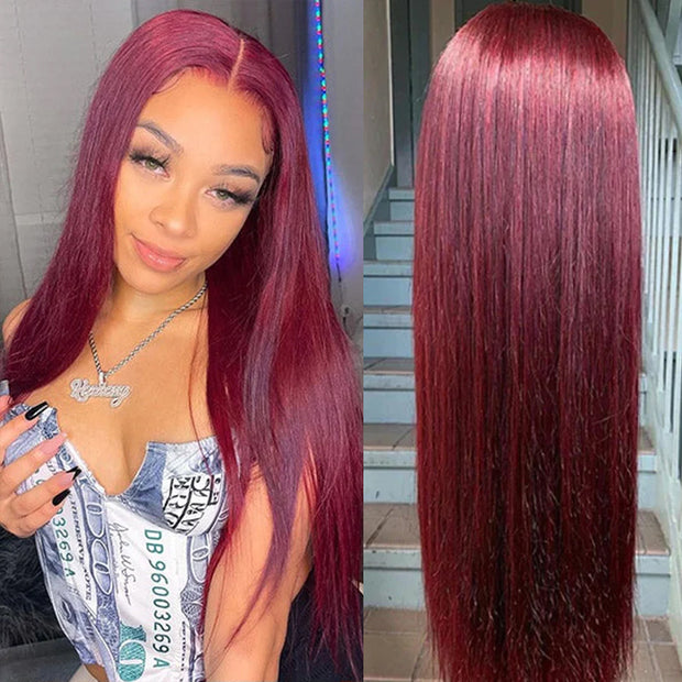 Glueless Wear & Go Wig Upgrade 8*5 Pre Cut HD Lace Closure Wigs #99J Burgundy Color