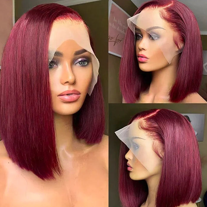 99J Burgundy Put On and Go Realistic Glueless Straight Bob  display picture 3