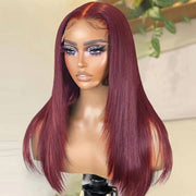 #99J Burgundy Layered Cut Straight Wigs 13x4 HD Lace Frontal Human Hair Wigs