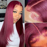 #99J Burgundy Layered Cut Straight Wigs 13x4 HD Lace Frontal Human Hair Wigs