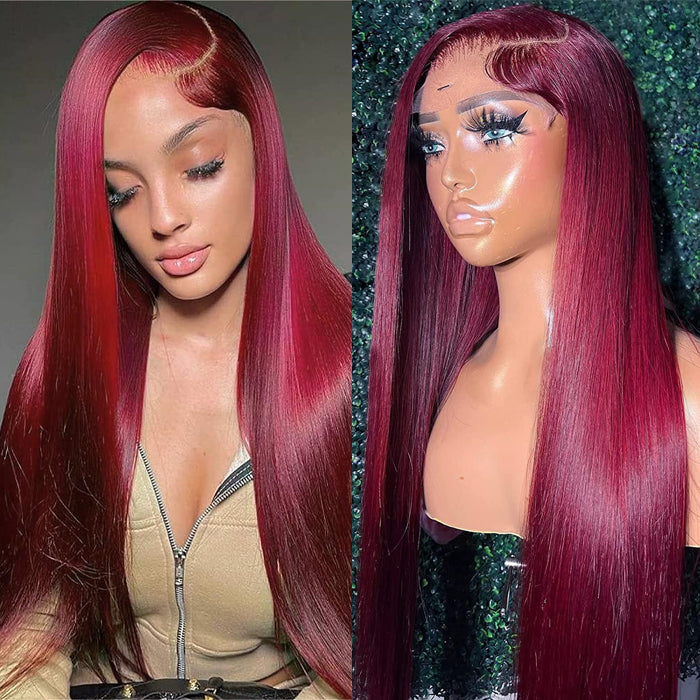 99J Burgundy Color C Part Wig 13x4 HD Lace Front Human Hair