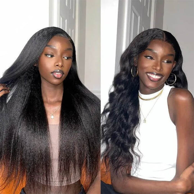 [2Wigs 26inch] Straight & Kinky Straight 8x5 Zig Zag Pre Cut HD Lace Ready to Go Glueless Wigs