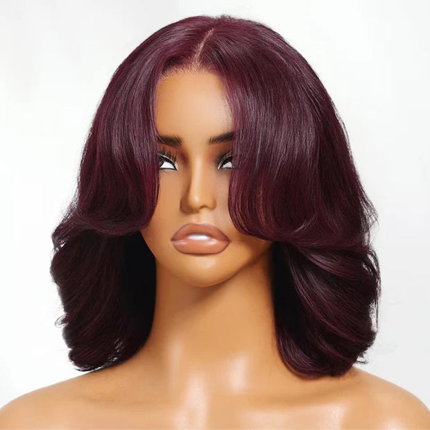 sexy burgundy human 100% black cherry Bomb bob wig 99J Burgundy Colored Straight Bob 13X4 Lace Frontal Wigs 99  main image 2