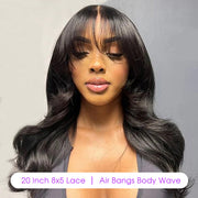 Pre All| Air Bangs Body Wave 8x5 HD Gluless Wig Pre Cut Pre Bleached Natural Human Hair Wigs 10A Quality