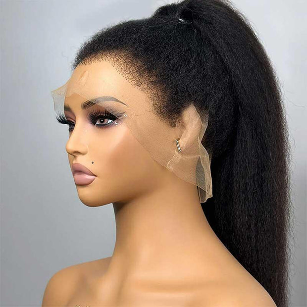 360 Lace Kinky Straight HD Wigs With Kinky Edges Hairline 100% Human Hair Wigs 180% Density
