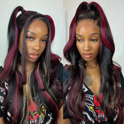Multi Color Red And Blonde Highlights 13x4 Lace Front Body Wave Wig