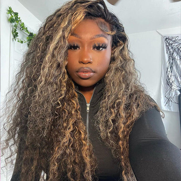 Blonde Highlight 8*5 Pre Cut HD Lace Closure Wigs Glueless Wear & Go Wig #P1B/27 Color