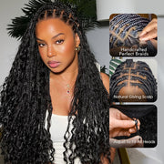 Pull Go Drawstring Cap 13x6 HD Full Lace Knotless Boho Curls Braided Wigs Human Hair