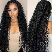 Invisi-String Full Lace Knotless Boho Curls Braided Long Wig Pre-Braid Lightweight Super Natural Scalp