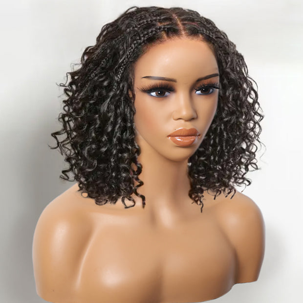Short Boho Braids Wig Drawstring 13x6 HD Full Lace Frontal Human Hair Wigs for Black Women