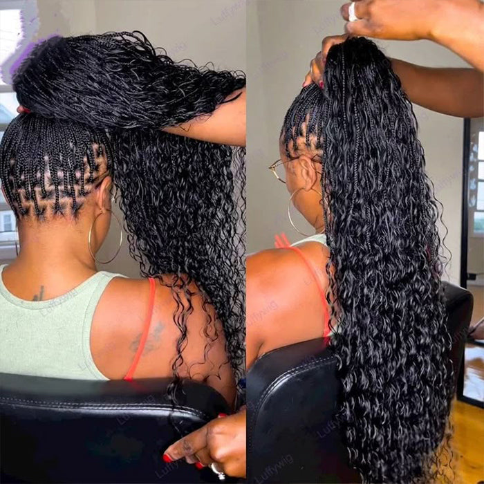 Invisi-String Full Lace Knotless Boho Curls Braided Long Wig Pre-Braid Lightweight Super Natural Scalp
