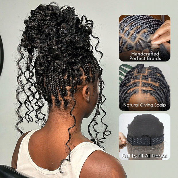 Invisi-String Full Lace Knotless Boho Curls Braided Long Wig Pre-Braid Lightweight Super Natural Scalp