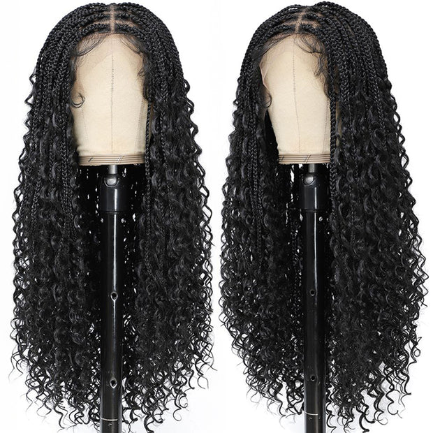 Invisi-String Full Lace Knotless Boho Curls Braided Long Wig Pre-Braid Lightweight Super Natural Scalp