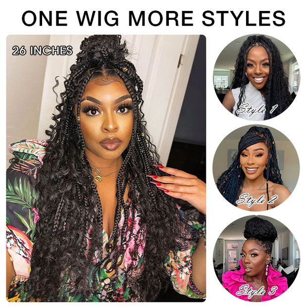 Full Lace Knotless Boho Curls Braided Long Wig Pre-Braid Lightweight Super Natural Scalp