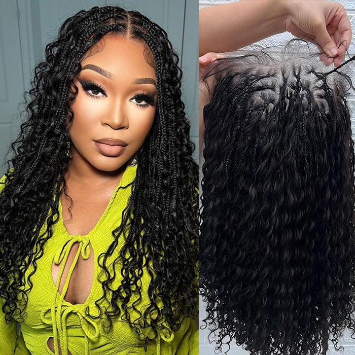 Knotless HD Lace Human Hair Braided Curly Wig Glueless 13x6 Frontal Lace Wigs Pre-Cut Lace