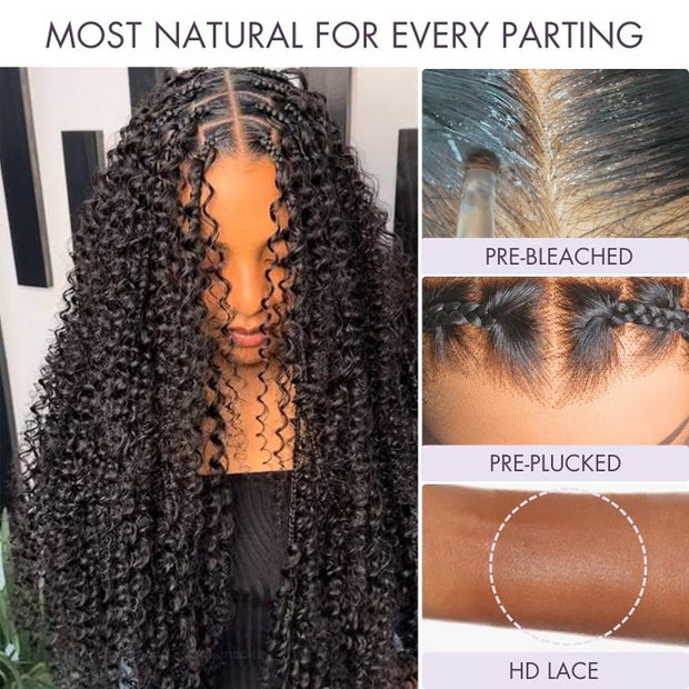 Knotless HD Lace Human Hair Braided Curly Wig Glueless 8x5 HD Lace Wigs Pre-Cut Lace