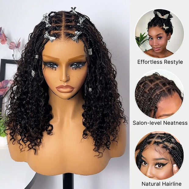 Knotless HD Lace Human Hair Braided Curly Wig Glueless 8x5 HD Lace Wigs Pre-Cut Lace