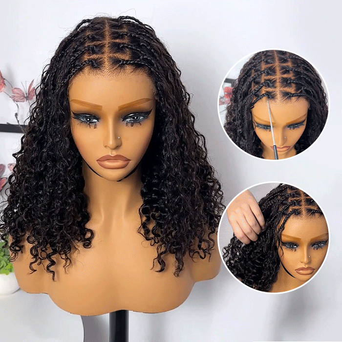 Knotless HD Lace Human Hair Braided Curly Wig Glueless 13x6 Frontal Lace Wigs Pre-Cut Lace