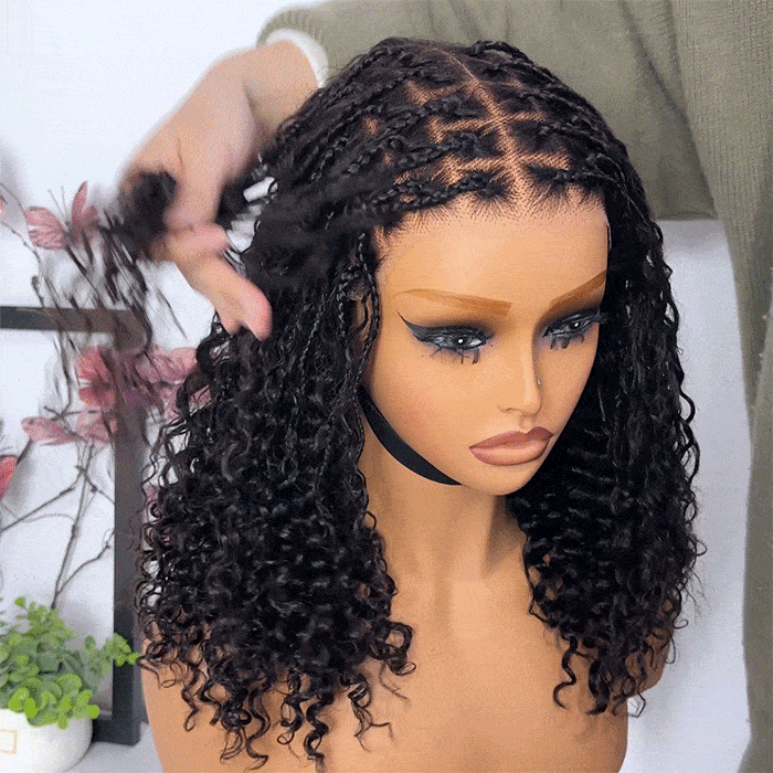 Knotless HD Lace Human Hair Braided Curly Wig Glueless 13x6 Frontal Lace Wigs Pre-Cut Lace