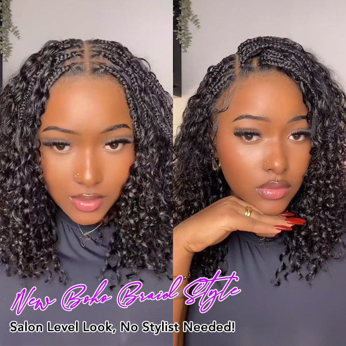 2 Wigs Set | Boho Braided Curly Wigs 8x5 Pre Cut Lace Wig & Body Wave Short Bob Human Hair Wig