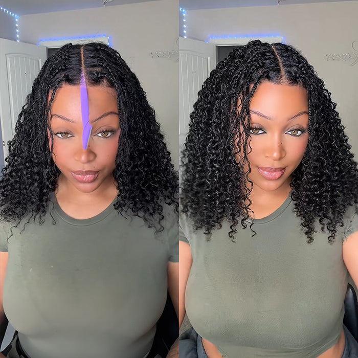 Short Boho Braided Curly Wigs for Black Women Pre Cut HD Lace Human Hair Glueless Wig Flexi Fit Drawstring Cap