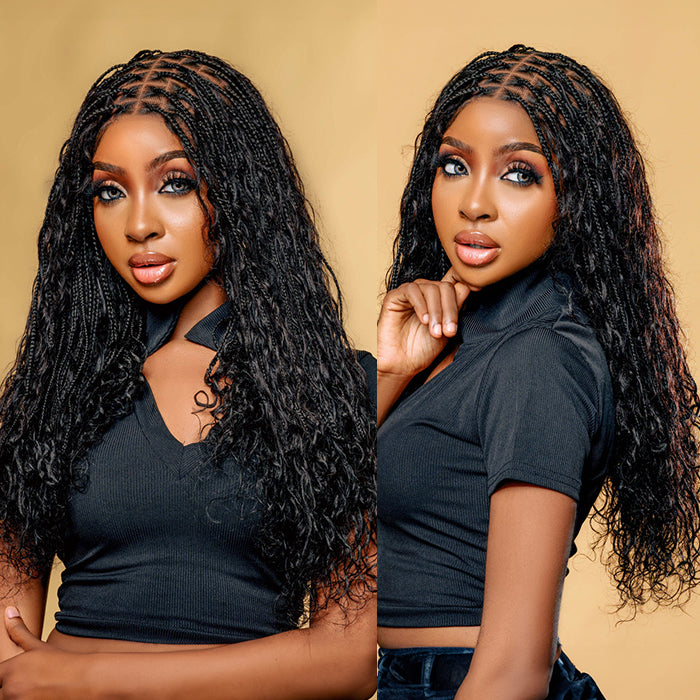 Knotless Boho Braided Wigs Glueless Pre-Cut 13x6 Frontal HD Lace Human Hair Braided Wigs For Women