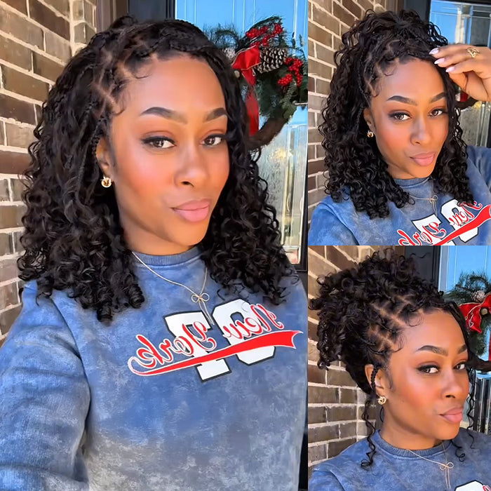 Knotless Boho Braided Wigs Glueless Pre-Cut 13x6 Frontal HD Lace Curly Human Hair Braided Wigs For Women