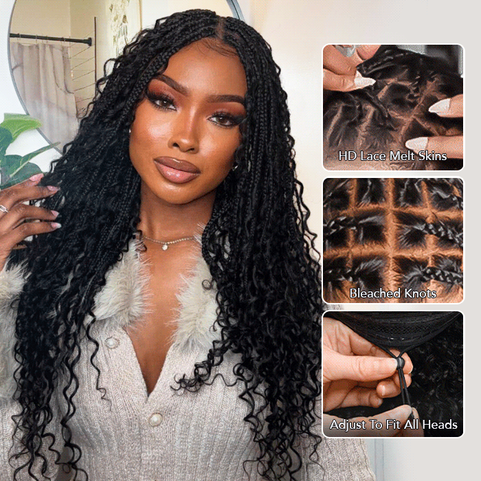 knotless boho braided lace front wig human hair