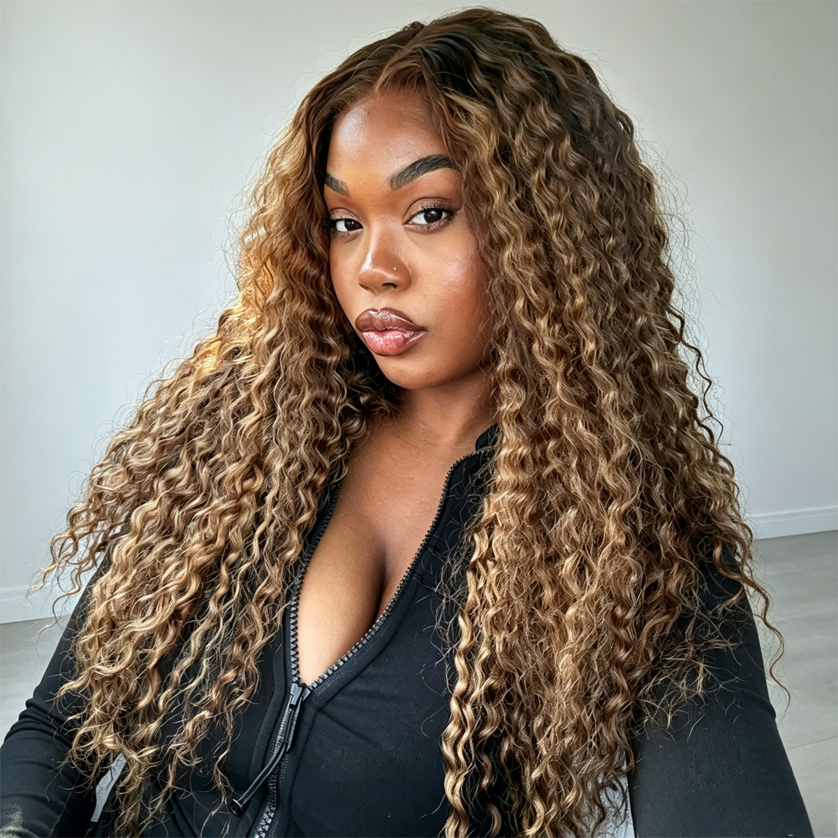 Deep Wave 4/27 Blonde Highlights V/U Part Human Hair Wig Beginner Friendly No Lace Meets Real Scalp
