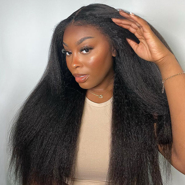Natural 4C Edges Kinky Straight 5x5 HD Lace Front Wig With 4C Hairline Kinky Edges