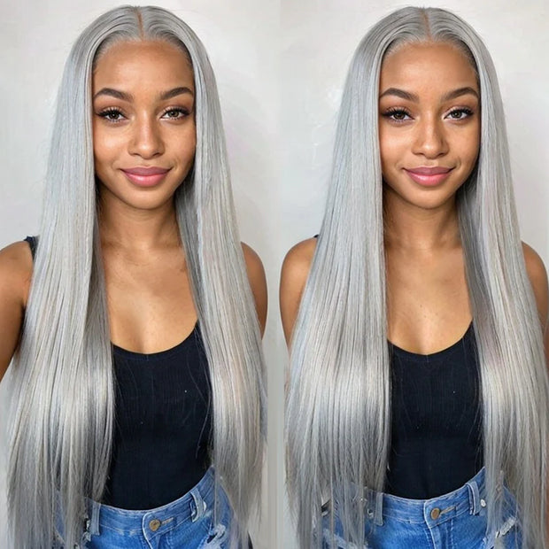 Sliver Gray Color Silky Straight 13x6/5*5 Lace Front Pre Plucked Human Hair Wigs For Women