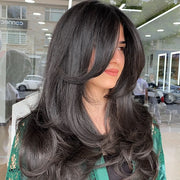 Layered Straight Curtain Bang Wig Wear Go Glueless HD Lace Wig Pre Bleached Tiny Knots Wig