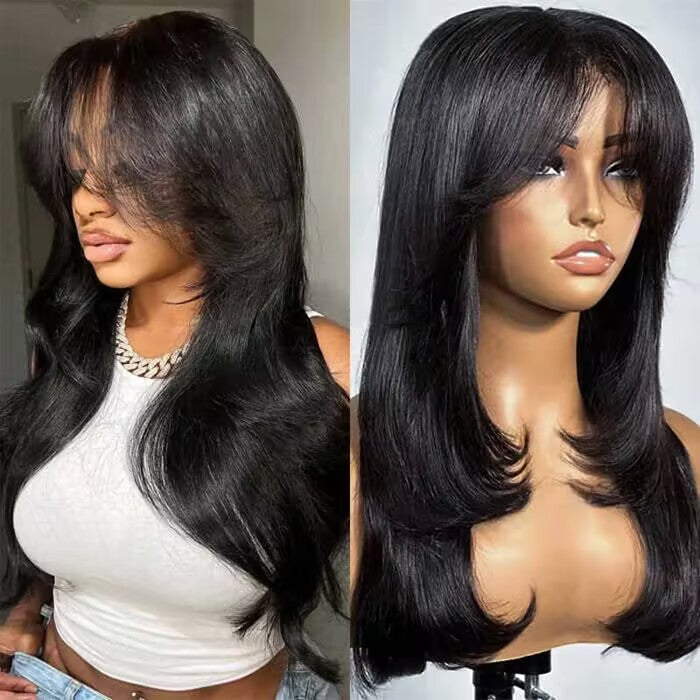 Layered Straight Curtain Bang Wig Ready Go Glueless 13x4  display picture 2